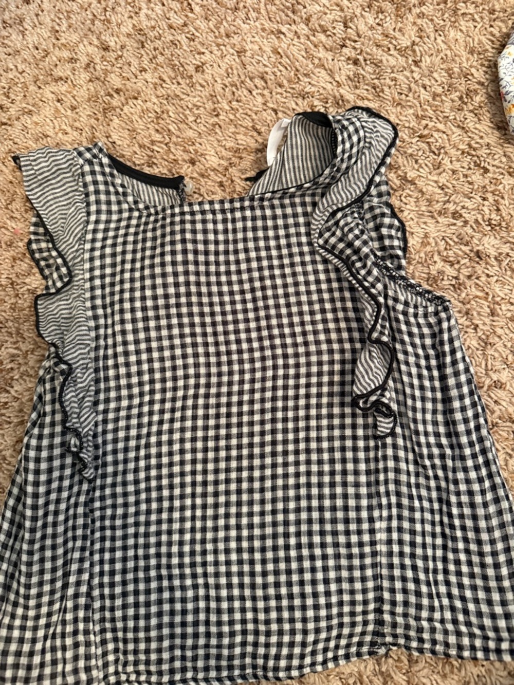 Girls Black & White Gingham Ruffle Sleeve Dress